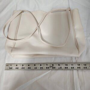 NEW Cream Faux Leather Minimalist Tote – Lightweight Everyday Bag